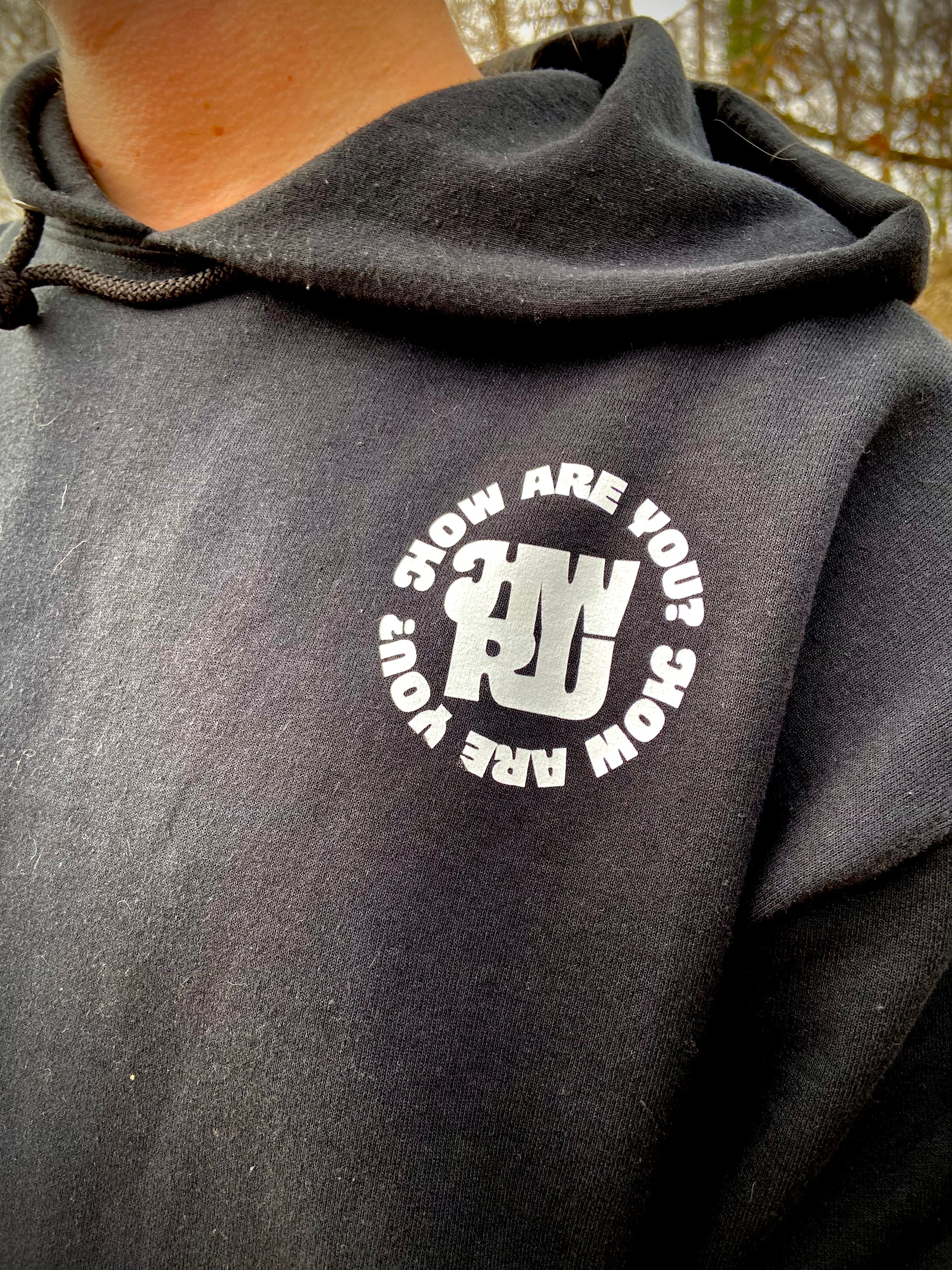 How Are You Brand Hoodie - Black/White - Front View